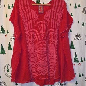 Johnny Was Hot Pink and Light Pink Embroidered Tunic